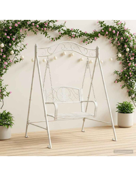 Panchina a Dondolo Acciaio 113 x 121,5 x 168 cm Bianco Antico