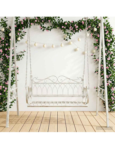 Panchina a Dondolo Acciaio 109 x 75 x 59 cm Bianco Antico