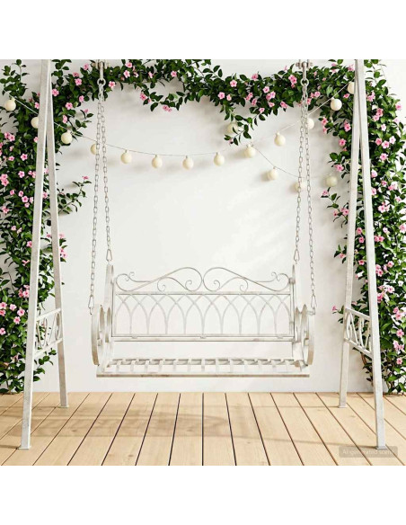 Panchina a Dondolo Acciaio 109 x 75 x 59 cm Bianco Antico