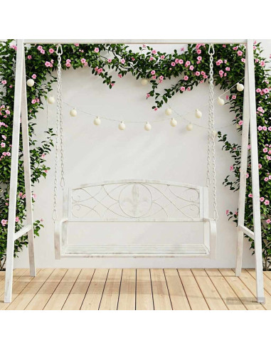 Panchina a Dondolo Acciaio 110,5 x 59 x 55 cm Bianco Antico