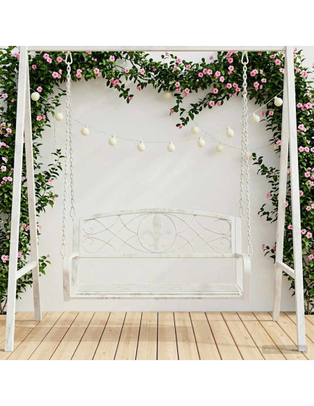 Panchina a Dondolo Acciaio 110,5 x 59 x 55 cm Bianco Antico