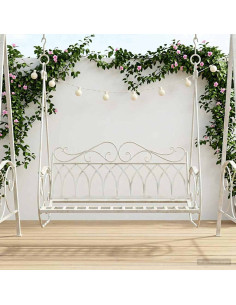 Panchina a Dondolo Acciaio 112 x 60 x 126,5 cm Bianco Antico
