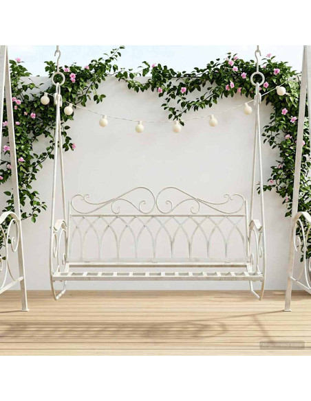 Panchina a Dondolo Acciaio 112 x 60 x 126,5 cm Bianco Antico