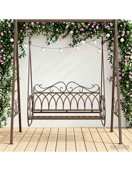 Panchina a Dondolo Acciaio 112 x 60 x 126,5 cm Marrone Antico