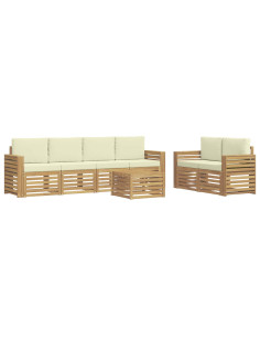 Set di divani da esterno 7 pcs Bianco e Crema Poliestere 2