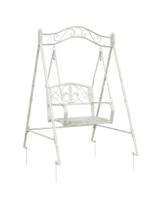 Panchina a Dondolo Acciaio 113 x 121,5 x 168 cm Bianco Antico 2