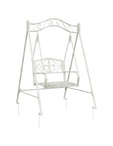 Panchina a Dondolo Acciaio 113 x 121,5 x 168 cm Bianco Antico