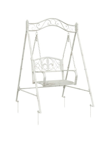 Panchina a Dondolo Acciaio 113 x 121,5 x 168 cm Bianco Antico