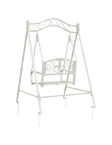Panchina a Dondolo Acciaio 113 x 121,5 x 168 cm Bianco Antico