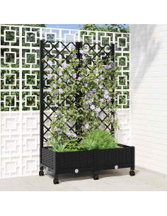 Vaso da giardino con grigliato e ruote Nero 80 x 40 x 131,5 cm