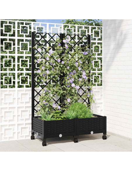Vaso da giardino con grigliato e ruote Nero 80 x 40 x 131,5 cm