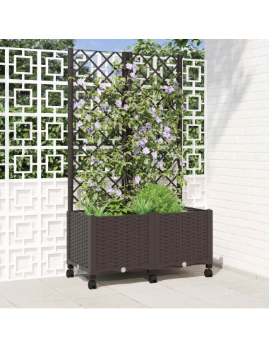 Vaso da giardino con grigliato e ruote Marrone 80 x 40 x 146 cm