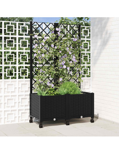 Vaso da giardino con grigliato e ruote Nero 80 x 40 x 146 cm PP