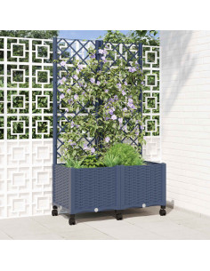 Vaso da giardino con grigliato e ruote Blu Grigio PP