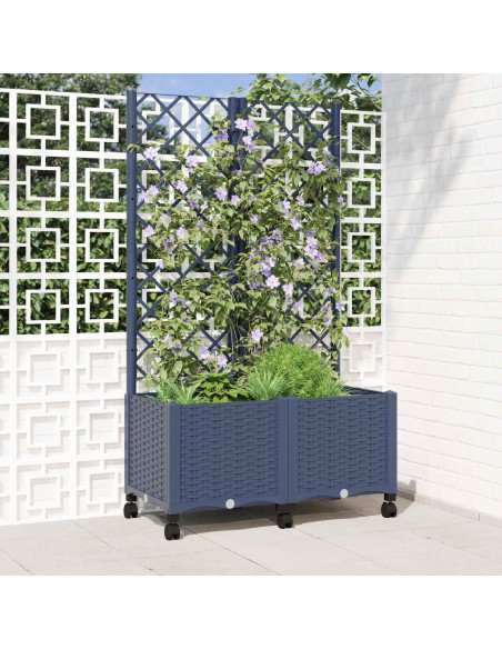 Vaso da giardino con grigliato e ruote Blu Grigio PP