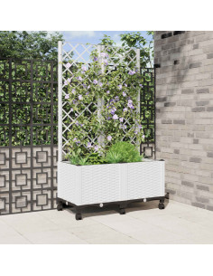 Vaso da giardino con grigliato e ruote Bianco 80 x 40 x 146 cm