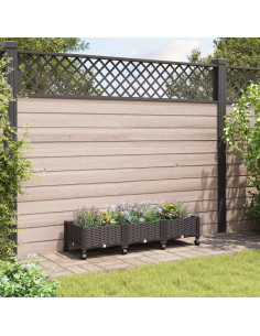 Vaso da Giardino con Ruote Marrone 120 x 40 x 29 cm PP