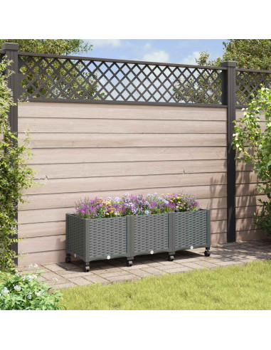 Vaso da Giardino con Ruote Grigio Chiaro 120 x 40 x 48 cm PP