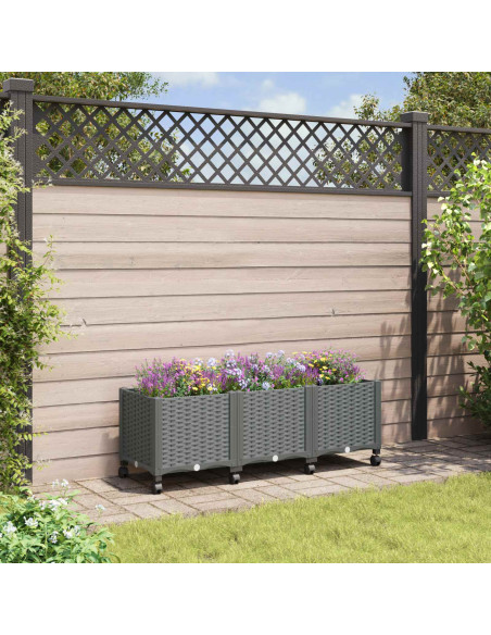 Vaso da Giardino con Ruote Grigio Chiaro 120 x 40 x 48 cm PP
