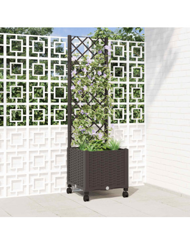 Vaso da giardino con grigliato e ruote Marrone 40 x 40 x 146 cm