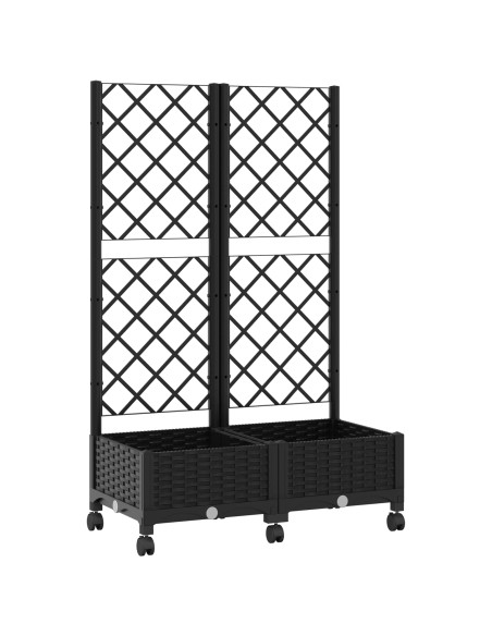 Vaso da giardino con grigliato e ruote Nero 80 x 40 x 131,5 cm