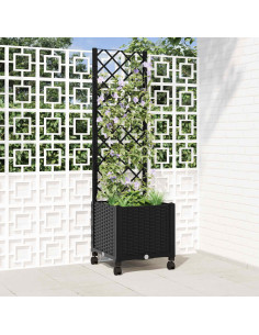 Vaso da giardino con grigliato e ruote Nero 40 x 40 x 146 cm PP