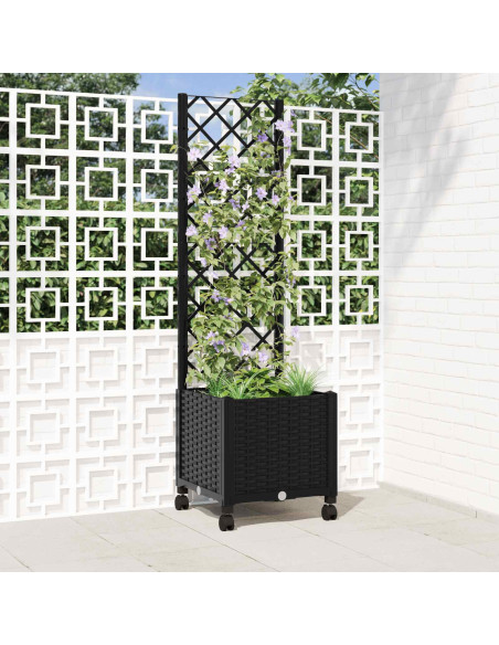 Vaso da giardino con grigliato e ruote Nero 40 x 40 x 146 cm PP