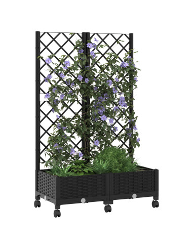 Vaso da giardino con grigliato e ruote Nero 80 x 40 x 131,5 cm