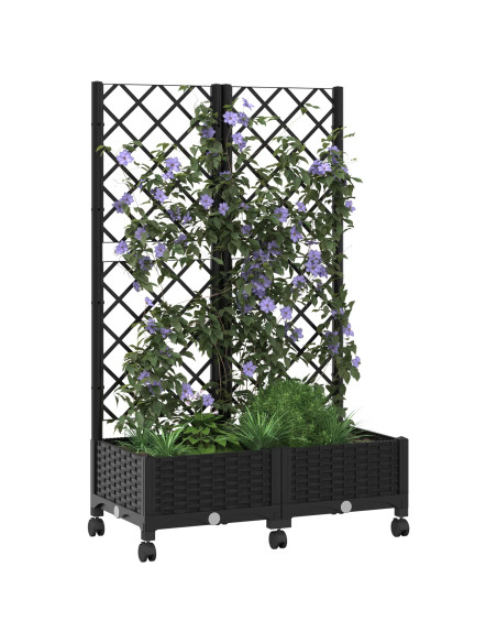 Vaso da giardino con grigliato e ruote Nero 80 x 40 x 131,5 cm