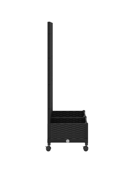Vaso da giardino con grigliato e ruote Nero 80 x 40 x 131,5 cm