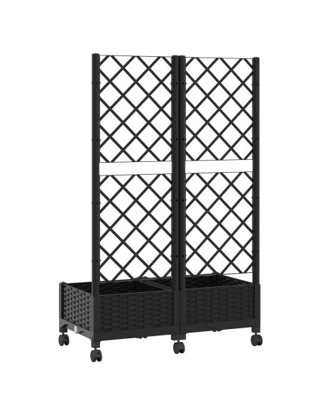 Vaso da giardino con grigliato e ruote Nero 80 x 40 x 131,5 cm