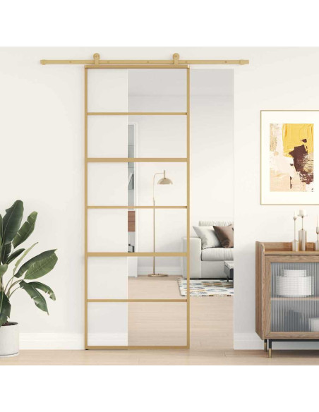 Porta Scorrevole Dorata 76x205 Vetro Trasparente ESG Alluminio