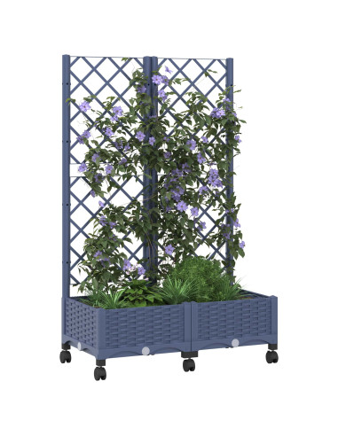 Vaso da giardino con grigliato e ruote Blu Grigio PP