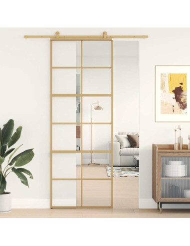 Porta Scorrevole Dorata 76x205 Vetro Trasparente ESG Alluminio
