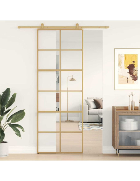 Porta Scorrevole Dorata 76x205 Vetro Trasparente ESG Alluminio