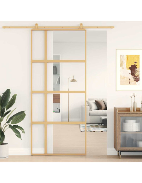 Porta Scorrevole Dorata 90x205 Vetro Trasparente ESG Alluminio