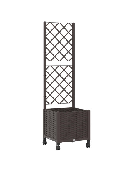Vaso da giardino con grigliato e ruote Marrone 40 x 40 x 146 cm