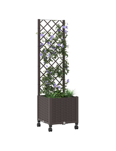 Vaso da giardino con grigliato e ruote Marrone 40 x 40 x 146 cm