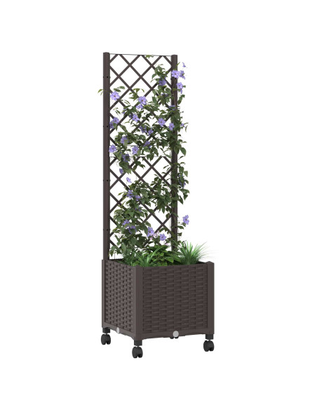 Vaso da giardino con grigliato e ruote Marrone 40 x 40 x 146 cm