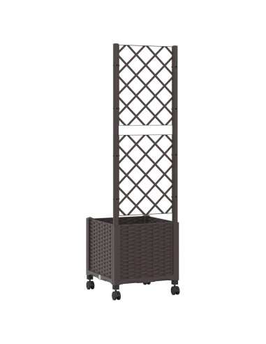 Vaso da giardino con grigliato e ruote Marrone 40 x 40 x 146 cm