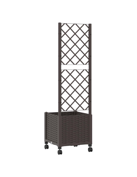 Vaso da giardino con grigliato e ruote Marrone 40 x 40 x 146 cm