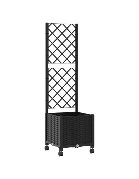 Vaso da giardino con grigliato e ruote Nero 40 x 40 x 146 cm PP