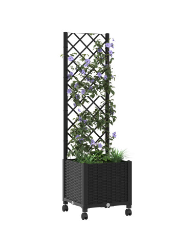Vaso da giardino con grigliato e ruote Nero 40 x 40 x 146 cm PP