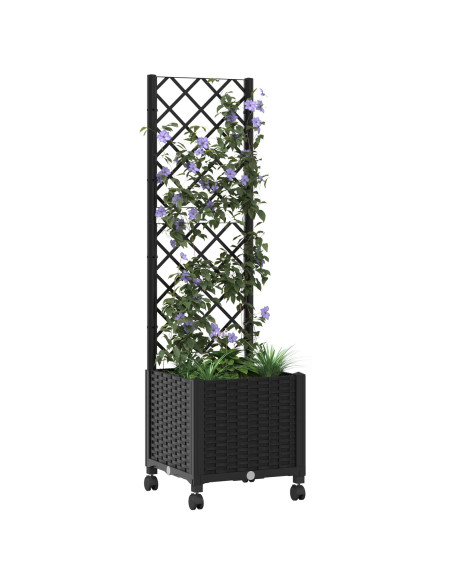 Vaso da giardino con grigliato e ruote Nero 40 x 40 x 146 cm PP