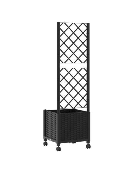 Vaso da giardino con grigliato e ruote Nero 40 x 40 x 146 cm PP
