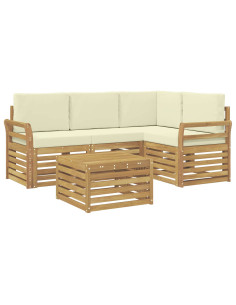 Set di divani da esterno 5 pcs Bianco e Crema 59 x 59 x 37 cm 2
