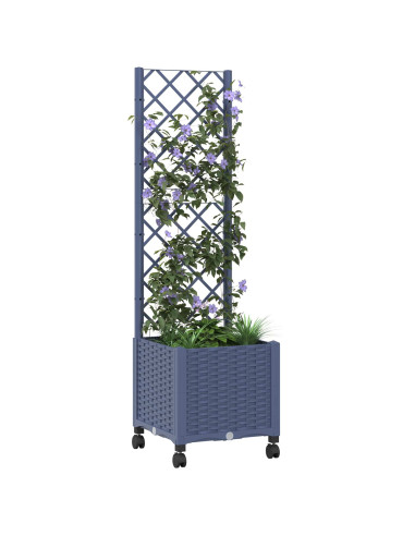 Vaso da giardino con grigliato e ruote Blu Grigio PP