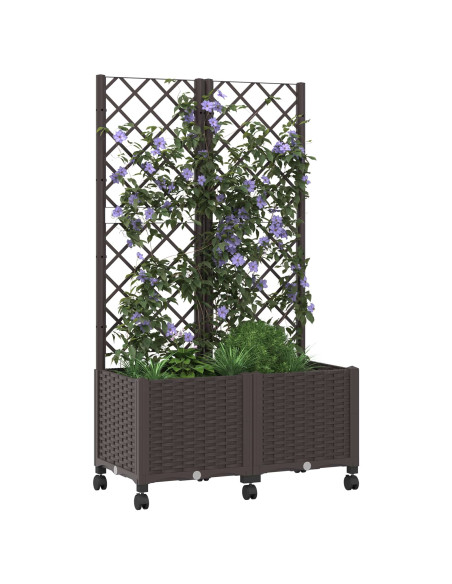 Vaso da giardino con grigliato e ruote Marrone 80 x 40 x 146 cm