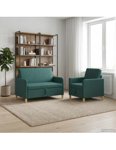 Set di Divani con Storage 2 pcs Verde Scuro Poliestere