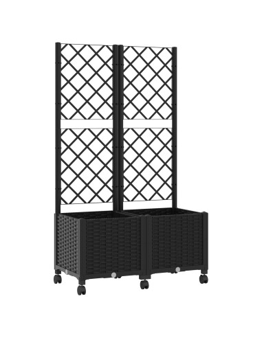Vaso da giardino con grigliato e ruote Nero 80 x 40 x 146 cm PP